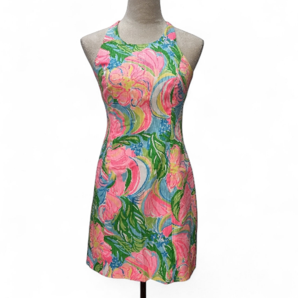Lilly Pulitzer Cotton Back Zip Shift Dress Size 0 Strapless Racerback - Picture 1 of 12